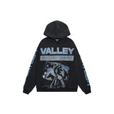 American retro valeforever washed & distressed hotfix rhinestone cotton shorts high street hooded sweatshirt