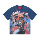 European and american high street gd rock heavy industry washed distressed skull letter speed short sleeve
