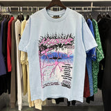 Hs-f summer collection: fog high street washed & distressed heavyweight crew neck graphic tee - couple's style