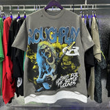 High street style roughplay gorilla print tee - distressed ripped faux layered short sleeve - american retro trend