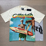 Cross-border gs american high street washed retro skull racing machine girl printing short-sleeved fashion