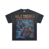 American retro valeforever washed & distressed hotfix rhinestone cotton short sleeve high street star t-shirt