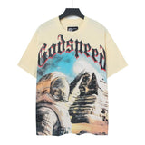 High version gods short sleeve heavy weight washed fog high street rock band skull pure cottonprinting round