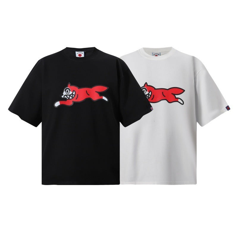 Bbc american high street ice cream flying dog printing short sleeve t-shirt casualshortsloose half lengthjeans summer