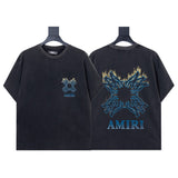 Ready to ship! summer amri high-quality, 100% cotton t-shirt with printed design and washed finish short sleeves