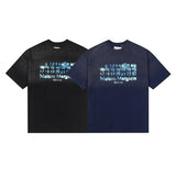 Blue distressed splatter-paint streetwear summer t-shirt - digital print summer apparel