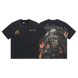 Cross-border gs american high street washed retro skull racing machine girl printing short-sleeved fashion