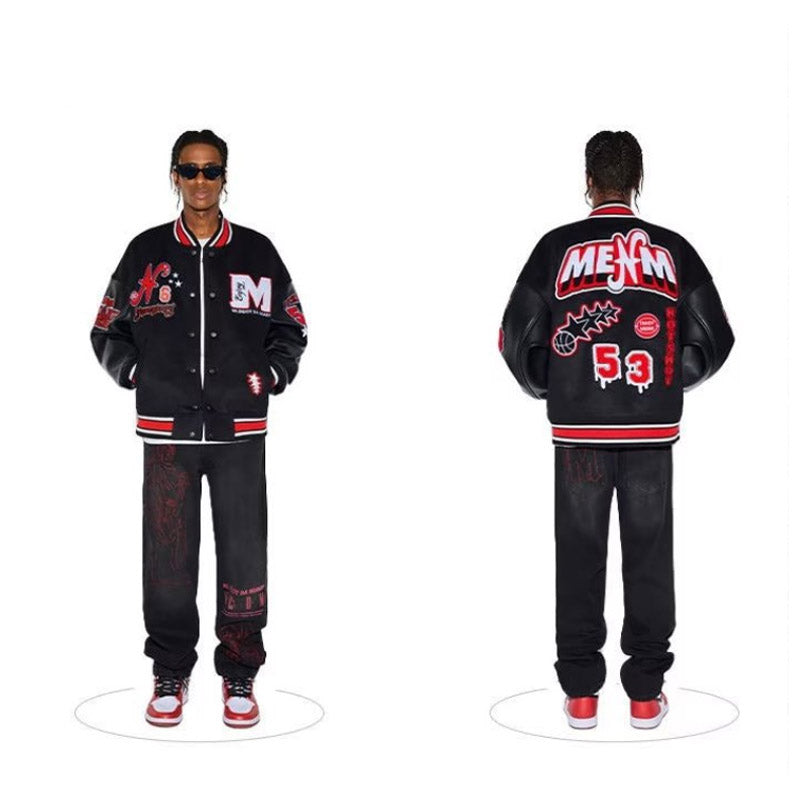 Unisex Baseball Jersey Splicing Embroidered Baseball Jacket