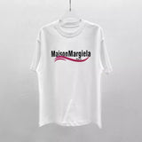 Maison margiela mmletter digital direct injection dragon fruit color wavy strip flocking short-sleeved t-shirt