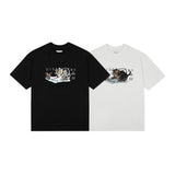 Real shot: summer loose-fit cat print short-sleeve t-shirt