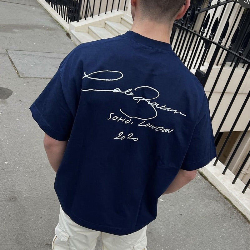 Wholesale export cole buxton minimalist cursive signature print short sleeve t-shirt - high street style