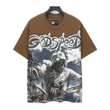 gods short-sleeved heavy weight washed fog high street rock band skull pure cottonprinting t-shirt