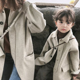 Girl Jacket Mother-Daughter Matching Outfit Reversible Woolen Coat Thick Coat