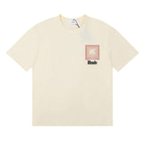 Rhude T Shirts Chevron Red Printed Cotton Casual Short Sleeve Men and Women