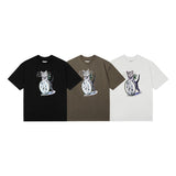 Real shot: summer loose-fit cat print short-sleeve t-shirt