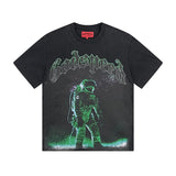 Cross-border gs american high street washed retro skull racing machine girl printing short-sleeved fashion