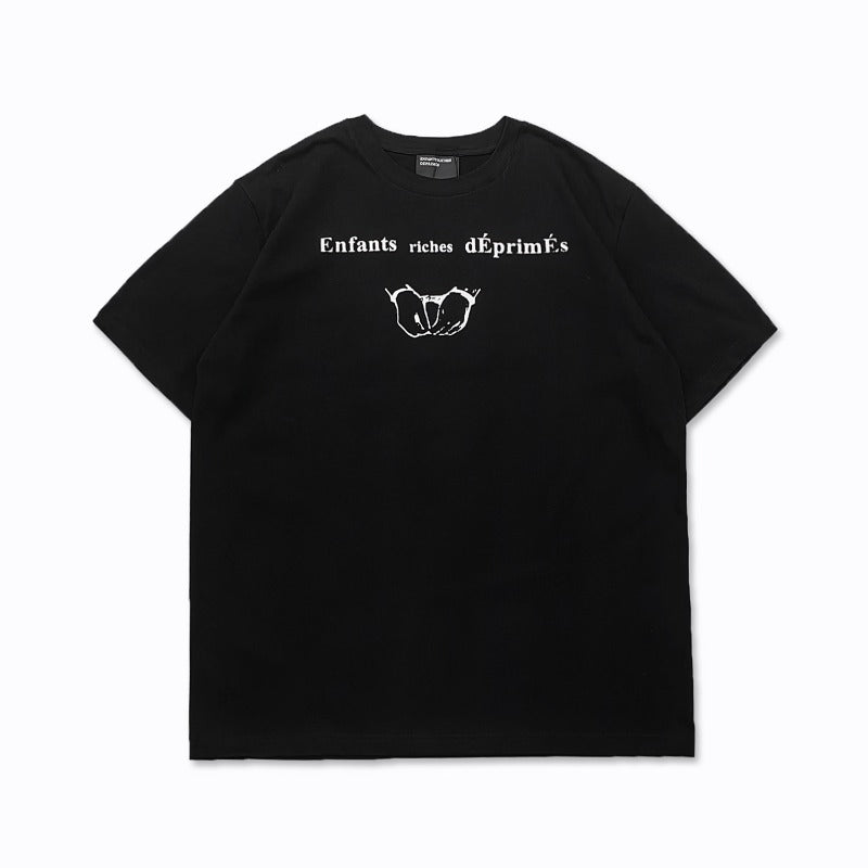 Mopey rich second generation xia loose version beautiful trendy quiet eyes printing round neck short sleeve t-shirt high street