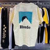 Rhude T Shirts Blue Sunset Print Cotton Casual Short Sleeve Men and Women