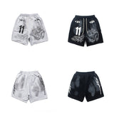 Hip-hop shorts american high street retro mud dyed distressed hell shorts number printing half length pants trendy