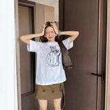 Real shot: summer loose-fit cat print short-sleeve t-shirt