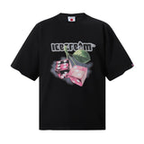 Bbc american high street ice cream flying dog printing short sleeve t-shirt casualshortsloose half lengthjeans summer