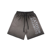 Hip-hop shorts american high street retroletter washed distressed printingshortsins five-quarter pants