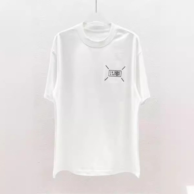 Simple, heavyweight, dice-pattern printed, pure cotton, plus-size short-sleeve t-shirt