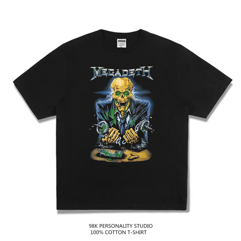 Rock Star T Shirt European and American Megadeth Retro Distressed T-shirt Loose