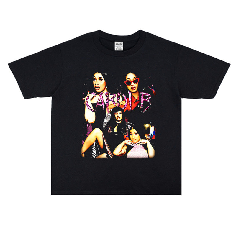 Rock Star T Shirt Rapper Female Singer Cardi B Printed T-shirt Short Sleeve Loose round Neck