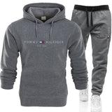 Tommy T Hoodie Fall Winter Men Fleece-Lined Hoodie Suit Printing Solid Color Hoodie Sports