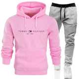 Tommy T Hoodie Fall Winter Men Fleece-Lined Hoodie Suit Printing Solid Color Hoodie Sports
