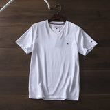 Tommy T Shirts Tommy Men's V-Collar Short Sleeve Coat T-shirt Embroidered V-neck