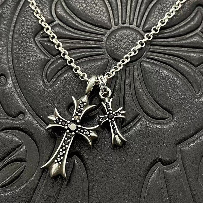 Chrome Heart Necklace Vintage Double Cross Ornament
