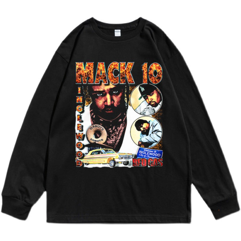 Rock Star T Shirt Printed round Neck T-shirt Long Sleeve Loose