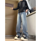 Unisex Jeans Wide Leg Pants Straight Wash Casual