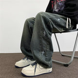 Unisex Jeans Star Embroidered Jeans Vintage Wide Leg Pants