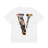 Vlone T Shirt Spring Summer Cartoon Pattern Big V Letter Crew Neck