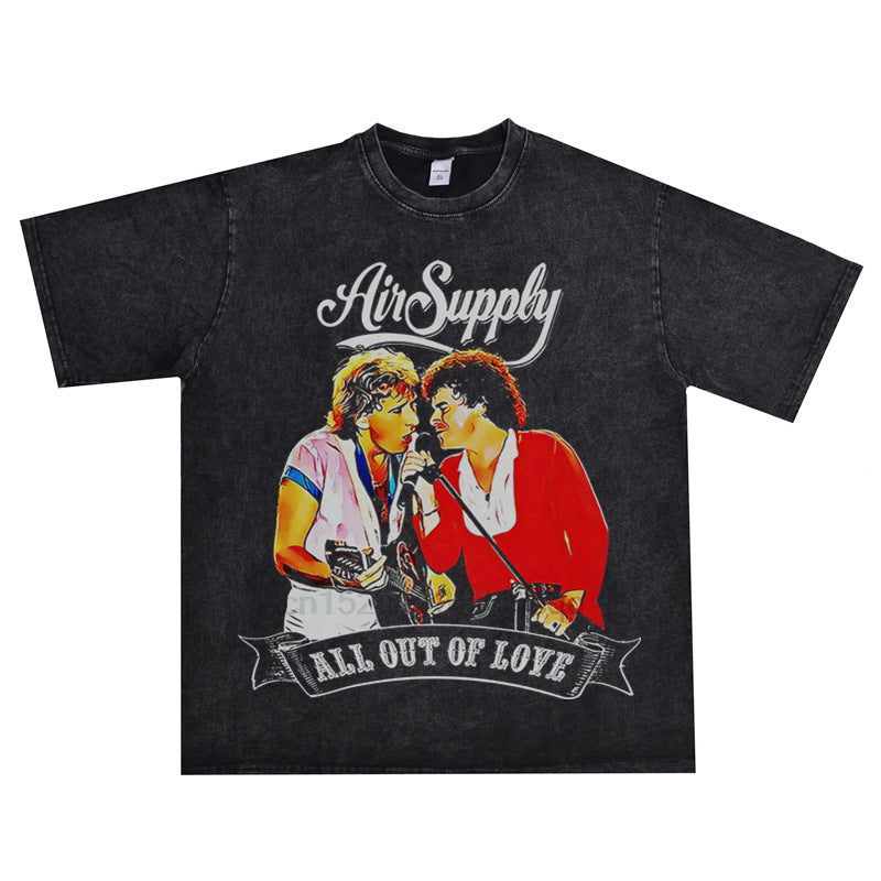 Rock Star T Shirt Washed Distressed T-shirt Short Sleeve Loose