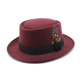 Walter White Hats British Autumn Winter Retro Versatile Fedora Hat Flat Top Woolen Feather French Top Hat