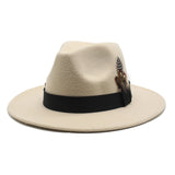 Walter White Hats Fashion Couple Feather Woolen Top Hat Flat Brim Big Brim Jazz Hat