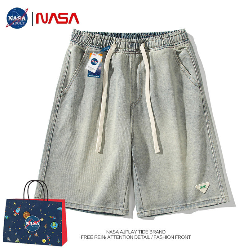 Nasa Shorts Denim Shorts for Men Summer Trendy Student Loose