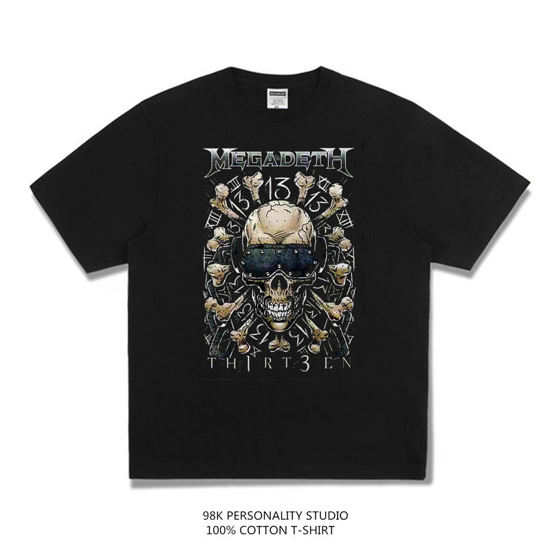Rock Star T Shirt European and American Megadeth Retro Distressed T-shirt Loose