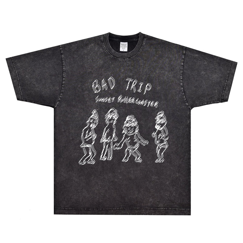 Rock Star T Shirt Sunset Speed Band T-shirt Rock American Small Neckline Cartoon Dizzy Street Loose Printed Trendy Men's Short Sleeve