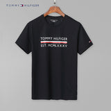 Tommy T Shirts Summer Tommy Men's Short-Sleeved Cotton round Neck Slim-Fit Printed T-shirt