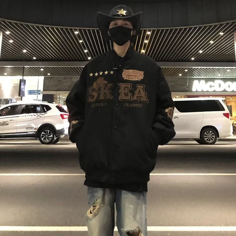 Unisex Baseball Jersey Spring and Autumn Embroidered Tooling Jacket Loose Jacket