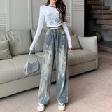 Unisex Jeans American vintage washed jeans vibe straight wide legs
