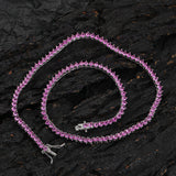 Zircon necklace three prongs red corundum tennis chain
