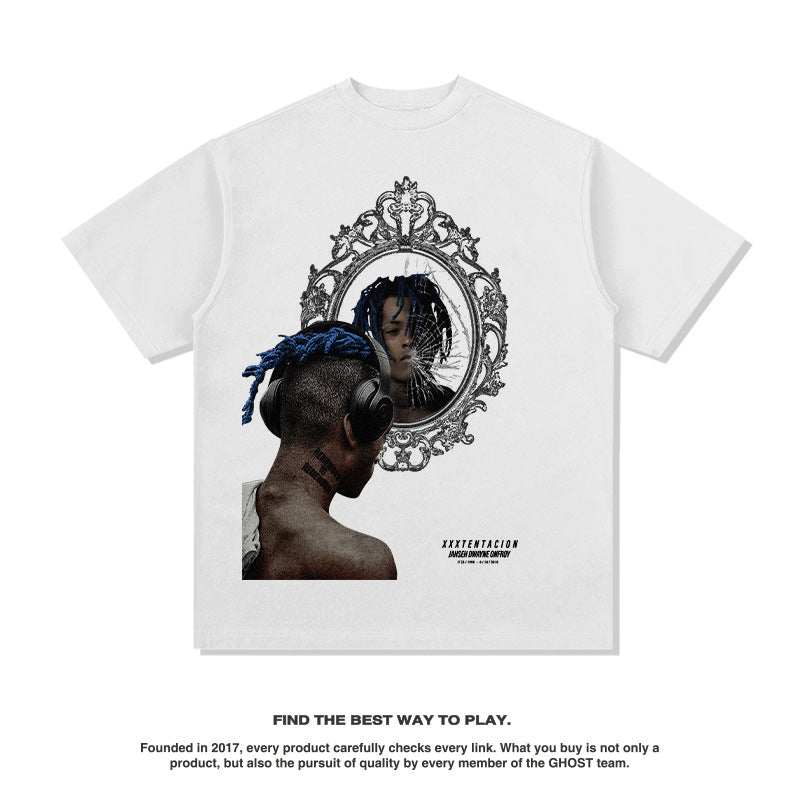 Hip Hop Rapper T Shirt Loose Printed Short Sleeve Men's Heavy T-shirt