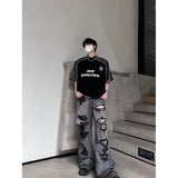 Unisex Jeans American Ins Old Wide Leg Ripped Jeans