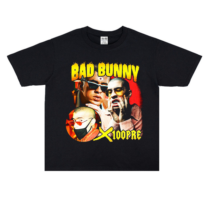 Rock Star T Shirt Singer Bad Rabbit Printed T-shirt Short Sleeve Men and Women Loose Cotton